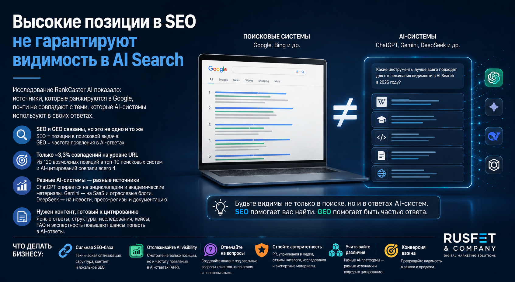 Высокие позиции в SEO не гарантируют видимость в AI Search
